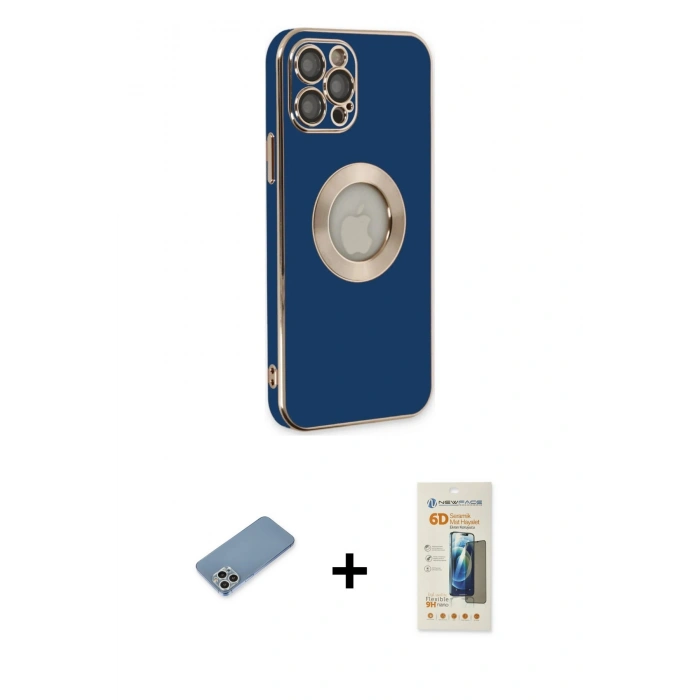 MARSİLYAN™- iPhone 12 Pro Max Kılıf İz Form Serisi - Siyah 6D Mat Seramik Hayalet Nano Ekran Koruyucu + Shine Kamera Lens Koruma Cam - GS