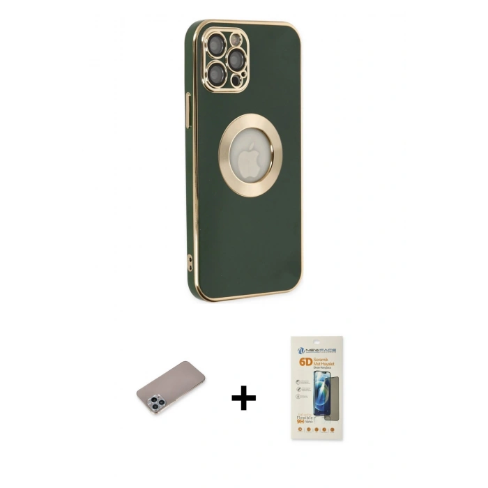 MARSİLYAN™- iPhone 12 Pro Max Kılıf İz Form Serisi - Siyah 6D Mat Seramik Hayalet Nano Ekran Koruyucu + Shine Kamera Lens Koruma Cam - SABE