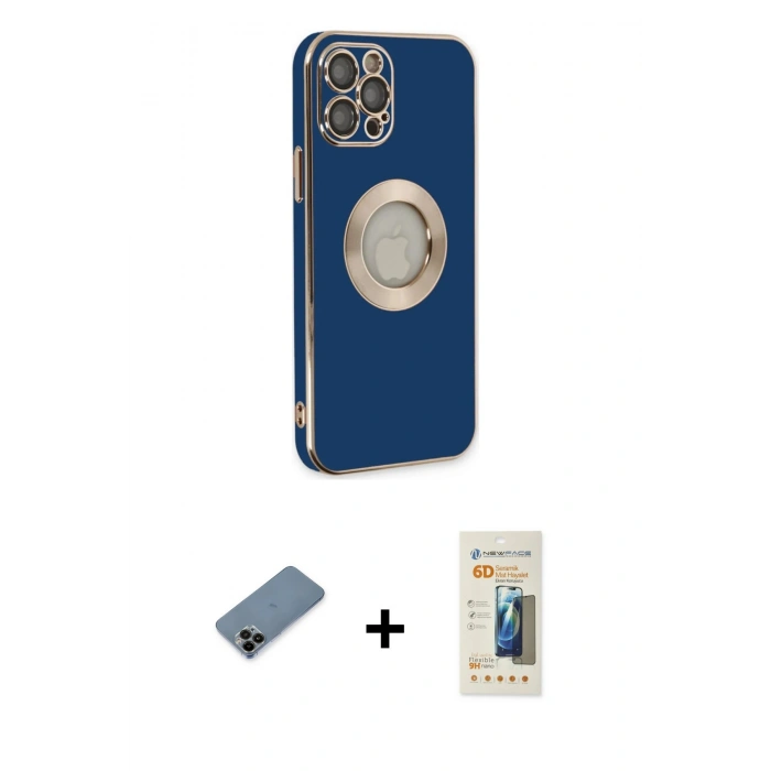 MARSİLYAN™- iPhone 12 Pro Max Kılıf İz Form Serisi - Siyah 6D Mat Seramik Hayalet Nano Ekran Koruyucu + Shine Kamera Lens Koruma Cam - SH