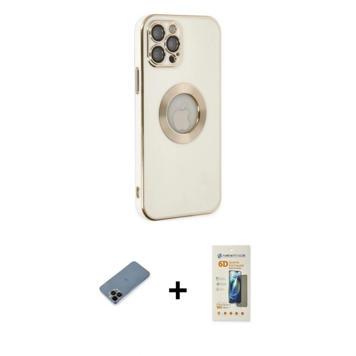 MARSİLYAN™- iPhone 12 Pro Max Kılıf İz Form Serisi - Siyah 6D Mat Seramik Hayalet Nano Ekran Koruyucu + Shine Kamera Lens Koruma Cam - SH