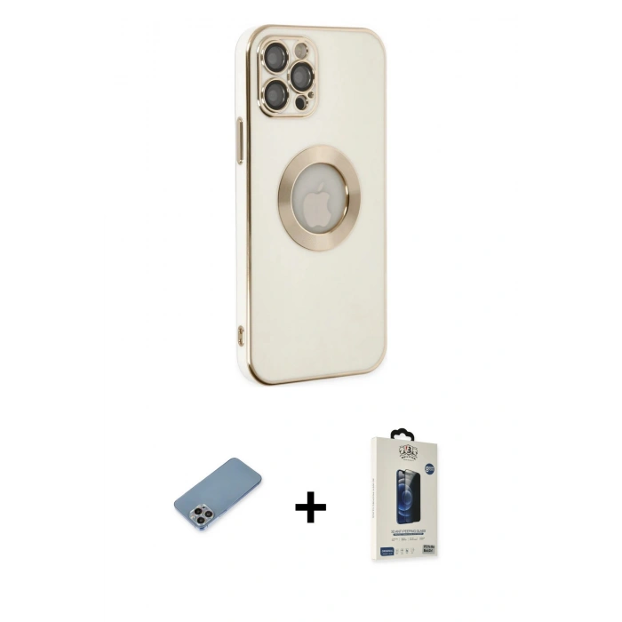 MARSİLYAN™- iPhone 12 Pro Max Kılıf İz Form Serisi - Siyah Bilvis Hayalet Cam Ekran Koruyucu + Shine Kamera Lens Koruma Cam - GI
