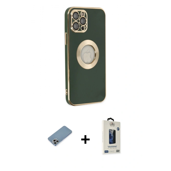 MARSİLYAN™- iPhone 12 Pro Max Kılıf İz Form Serisi - Siyah Bilvis Hayalet Cam Ekran Koruyucu + Shine Kamera Lens Koruma Cam - GI