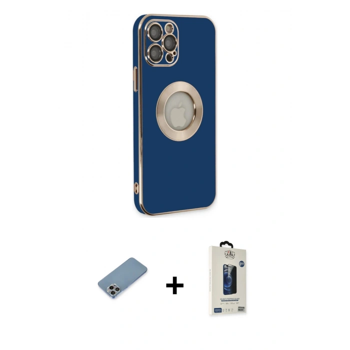 MARSİLYAN™- iPhone 12 Pro Max Kılıf İz Form Serisi - Siyah Bilvis Hayalet Cam Ekran Koruyucu + Shine Kamera Lens Koruma Cam - GI