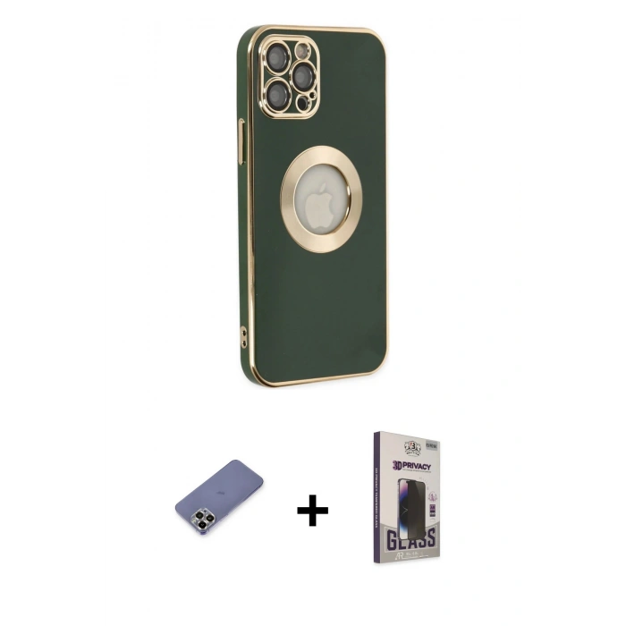 MARSİLYAN™- iPhone 12 Pro Max Kılıf İz Form Serisi - Siyah Bilvis Hayalet Cam Ekran Koruyucu + Metal Kamera Lens Koruma Cam - GD