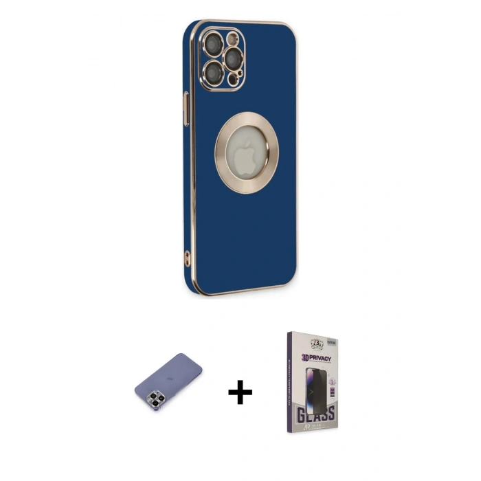 MARSİLYAN™- iPhone 12 Pro Max Kılıf İz Form Serisi - Siyah Bilvis Hayalet Cam Ekran Koruyucu + Metal Kamera Lens Koruma Cam - GD