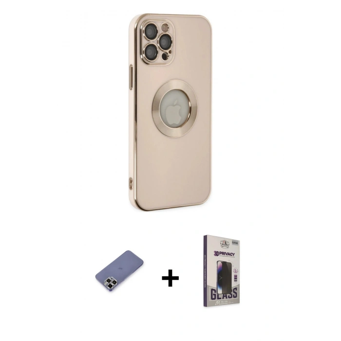 MARSİLYAN™- iPhone 12 Pro Max Kılıf İz Form Serisi - Siyah Bilvis Hayalet Cam Ekran Koruyucu + Metal Kamera Lens Koruma Cam - GD