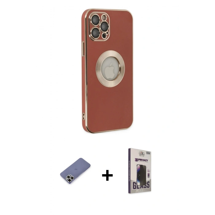 MARSİLYAN™- iPhone 12 Pro Max Kılıf İz Form Serisi - Siyah Bilvis Hayalet Cam Ekran Koruyucu + Metal Kamera Lens Koruma Cam - GD