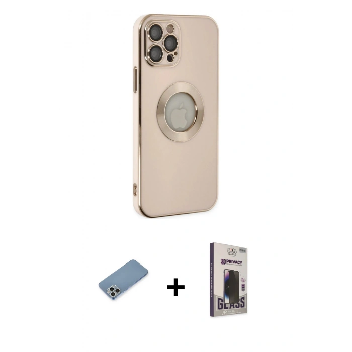 MARSİLYAN™- iPhone 12 Pro Max Kılıf İz Form Serisi - Siyah Bilvis Hayalet Cam Ekran Koruyucu + Shine Kamera Lens Koruma Cam - GS