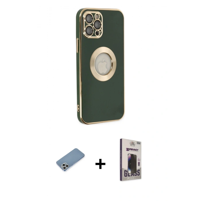 MARSİLYAN™- iPhone 12 Pro Max Kılıf İz Form Serisi - Siyah Bilvis Hayalet Cam Ekran Koruyucu + Shine Kamera Lens Koruma Cam - GS