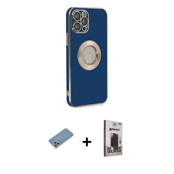 MARSİLYAN™- iPhone 12 Pro Max Kılıf İz Form Serisi - Siyah Bilvis Hayalet Cam Ekran Koruyucu + Shine Kamera Lens Koruma Cam - GS