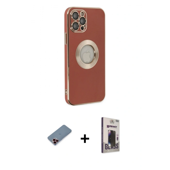 MARSİLYAN™- iPhone 12 Pro Max Kılıf İz Form Serisi - Siyah Bilvis Hayalet Cam Ekran Koruyucu + Metal Kamera Lens Koruma Cam - KI