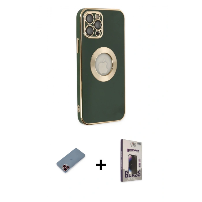MARSİLYAN™- iPhone 12 Pro Max Kılıf İz Form Serisi - Siyah Bilvis Hayalet Cam Ekran Koruyucu + Metal Kamera Lens Koruma Cam - KI