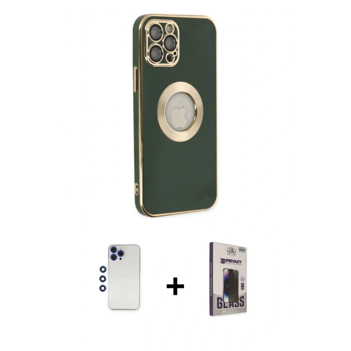 MARSİLYAN™- iPhone 12 Pro Max Kılıf İz Form Serisi - Siyah Bilvis Hayalet Cam Ekran Koruyucu + Shine Kamera Lens - LT
