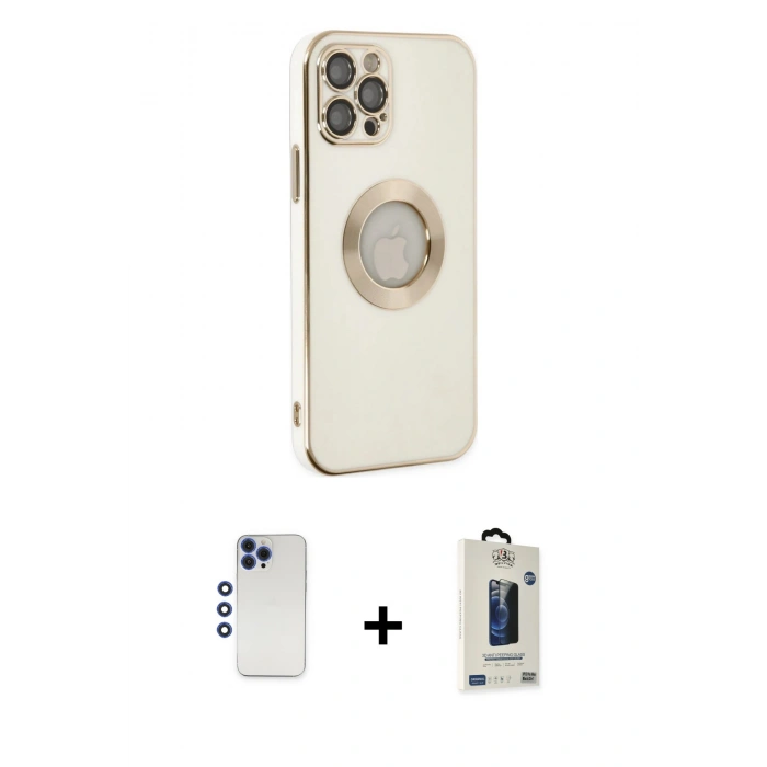MARSİLYAN™- iPhone 12 Pro Max Kılıf İz Form Serisi - Siyah Bilvis Hayalet Cam Ekran Koruyucu + Shine Kamera Lens - LT