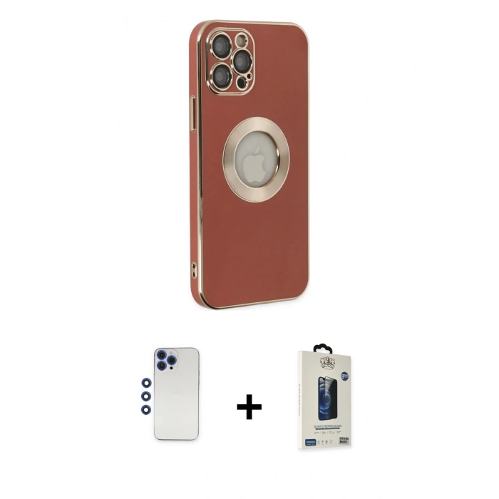 MARSİLYAN™- iPhone 12 Pro Max Kılıf İz Form Serisi - Siyah Bilvis Hayalet Cam Ekran Koruyucu + Shine Kamera Lens - LT