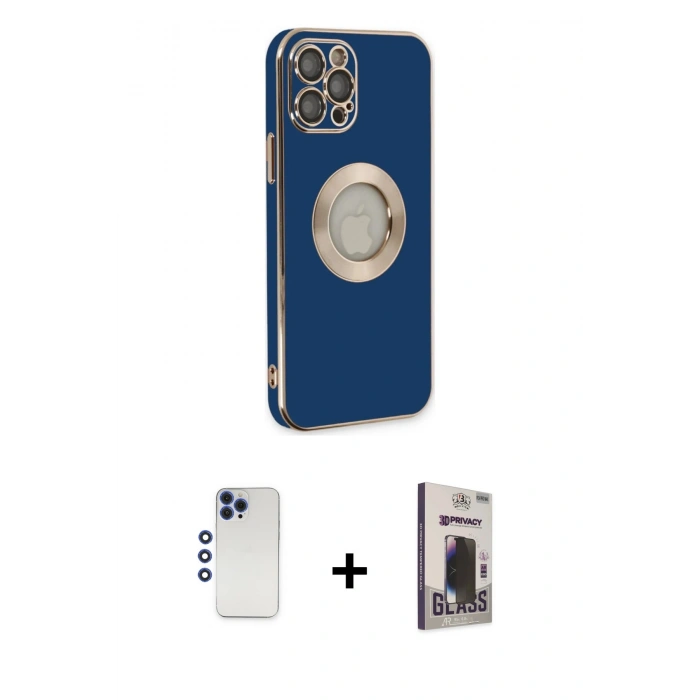 MARSİLYAN™- iPhone 12 Pro Max Kılıf İz Form Serisi - Siyah Bilvis Hayalet Cam Ekran Koruyucu + Shine Kamera Lens - LT