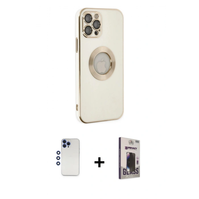 MARSİLYAN™- iPhone 12 Pro Max Kılıf İz Form Serisi - Siyah Bilvis Hayalet Cam Ekran Koruyucu + Shine Kamera Lens - LT