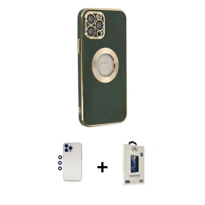 MARSİLYAN™- iPhone 12 Pro Max Kılıf İz Form Serisi - Siyah Bilvis Hayalet Cam Ekran Koruyucu + Shine Kamera Lens - LT