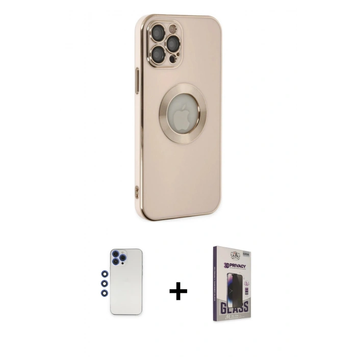 MARSİLYAN™- iPhone 12 Pro Max Kılıf İz Form Serisi - Siyah Bilvis Hayalet Cam Ekran Koruyucu + Shine Kamera Lens - LT