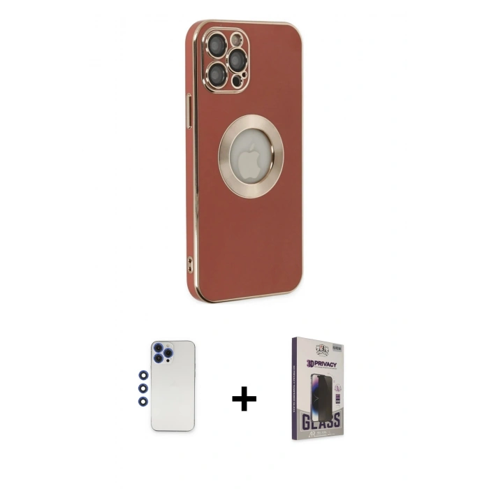 MARSİLYAN™- iPhone 12 Pro Max Kılıf İz Form Serisi - Siyah Bilvis Hayalet Cam Ekran Koruyucu + Shine Kamera Lens - LT