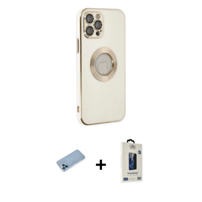 MARSİLYAN™- iPhone 12 Pro Max Kılıf İz Form Serisi - Siyah Bilvis Hayalet Cam Ekran Koruyucu + Shine Kamera Lens Koruma Cam - MI