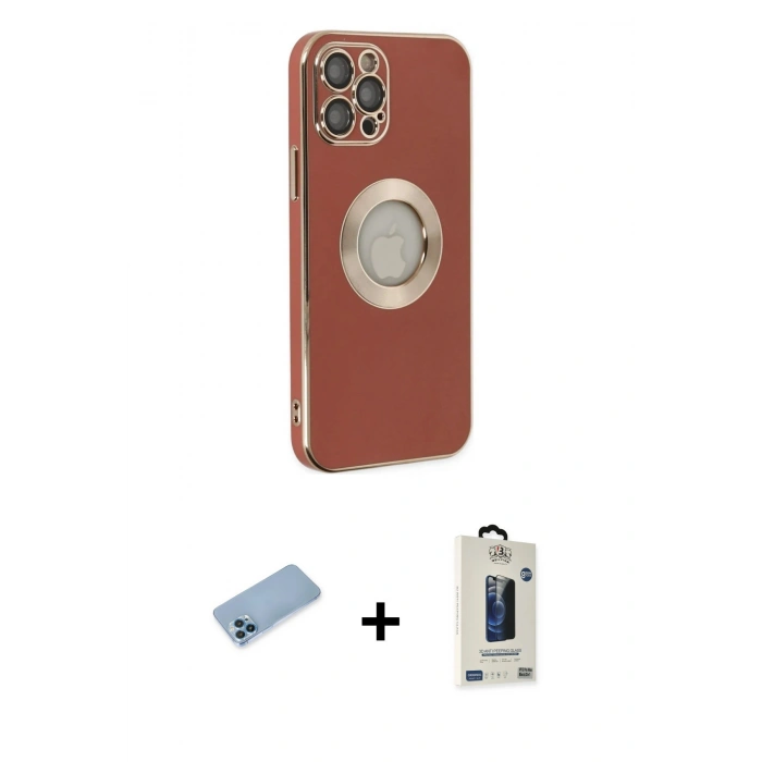 MARSİLYAN™- iPhone 12 Pro Max Kılıf İz Form Serisi - Siyah Bilvis Hayalet Cam Ekran Koruyucu + Shine Kamera Lens Koruma Cam - MI