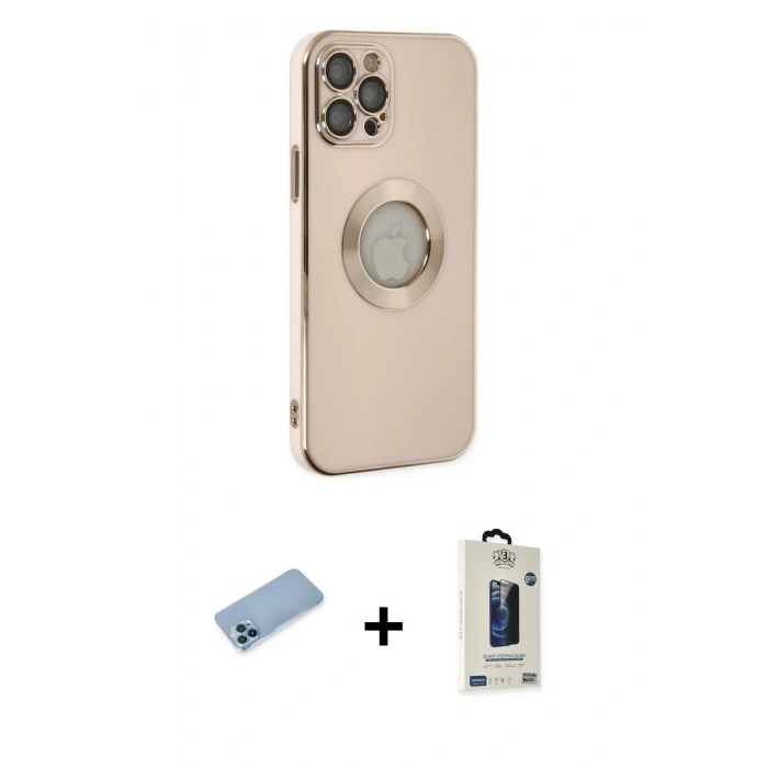 MARSİLYAN™- iPhone 12 Pro Max Kılıf İz Form Serisi - Siyah Bilvis Hayalet Cam Ekran Koruyucu + Shine Kamera Lens Koruma Cam - MI