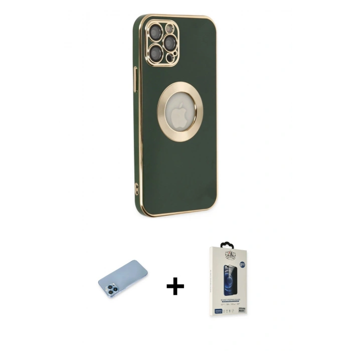 MARSİLYAN™- iPhone 12 Pro Max Kılıf İz Form Serisi - Siyah Bilvis Hayalet Cam Ekran Koruyucu + Shine Kamera Lens Koruma Cam - MI