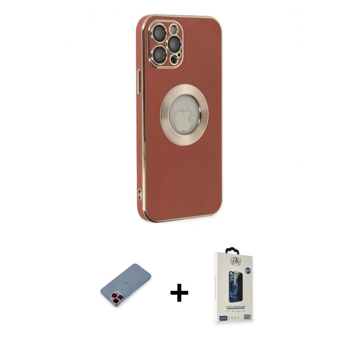 MARSİLYAN™- iPhone 12 Pro Max Kılıf İz Form Serisi - Siyah Bilvis Hayalet Cam Ekran Koruyucu + Metal Kamera Lens Koruma Cam - KI