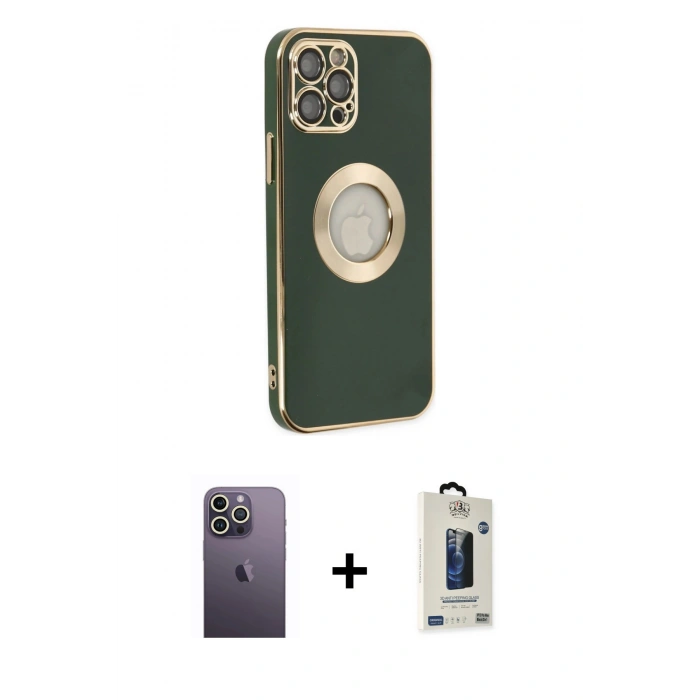 MARSİLYAN™- iPhone 12 Pro Max Kılıf İz Form Serisi - Siyah Bilvis Hayalet Cam Ekran Koruyucu + Neon Fosforlu Kamera Lens - BZ