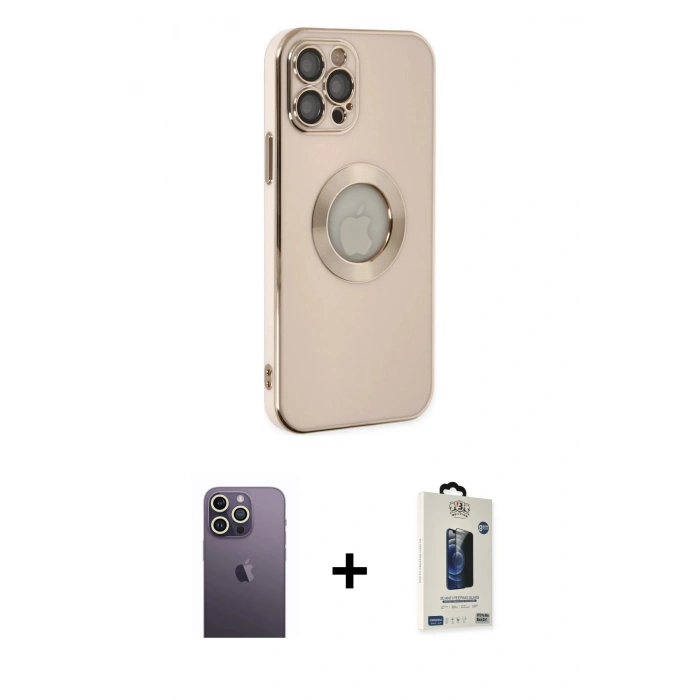 MARSİLYAN™- iPhone 12 Pro Max Kılıf İz Form Serisi - Siyah Bilvis Hayalet Cam Ekran Koruyucu + Neon Fosforlu Kamera Lens - BZ
