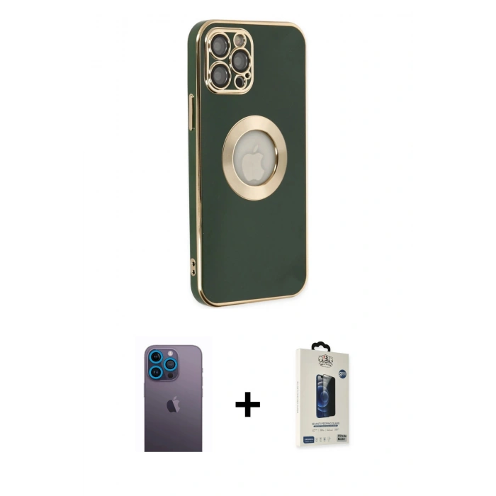 MARSİLYAN™- iPhone 12 Pro Max Kılıf İz Form Serisi - Siyah Bilvis Hayalet Cam Ekran Koruyucu + Neon Fosforlu Kamera Lens - MI