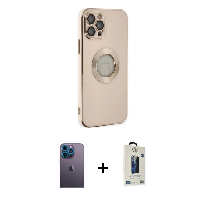 MARSİLYAN™- iPhone 12 Pro Max Kılıf İz Form Serisi - Siyah Bilvis Hayalet Cam Ekran Koruyucu + Neon Fosforlu Kamera Lens - MI