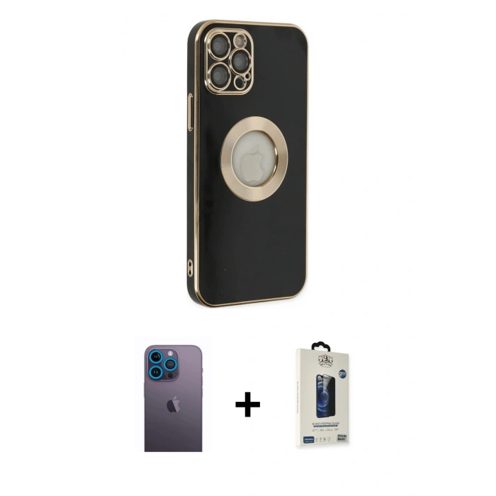 MARSİLYAN™- iPhone 12 Pro Max Kılıf İz Form Serisi - Siyah Bilvis Hayalet Cam Ekran Koruyucu + Neon Fosforlu Kamera Lens - MI