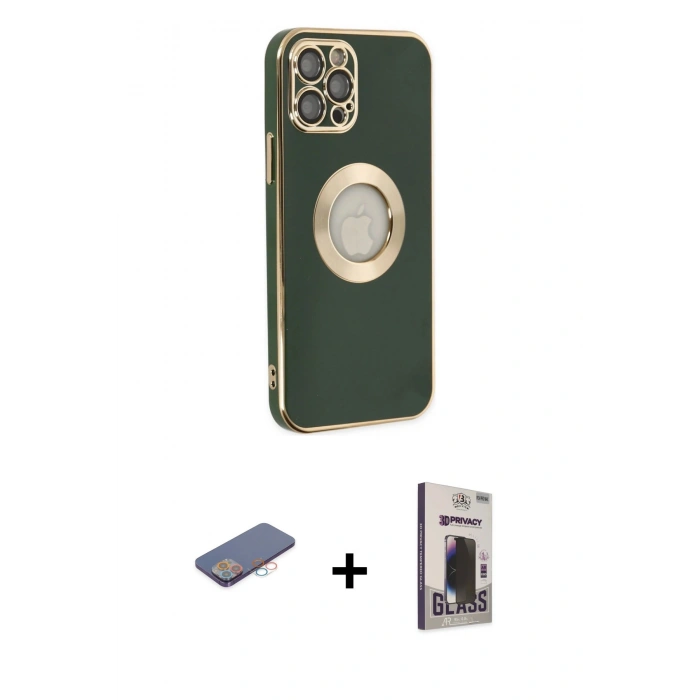 MARSİLYAN™- iPhone 12 Pro Max Kılıf İz Form Serisi - Siyah Bilvis Hayalet Cam Ekran Koruyucu + Renkli Kamera Lens Koruma Cam - PE