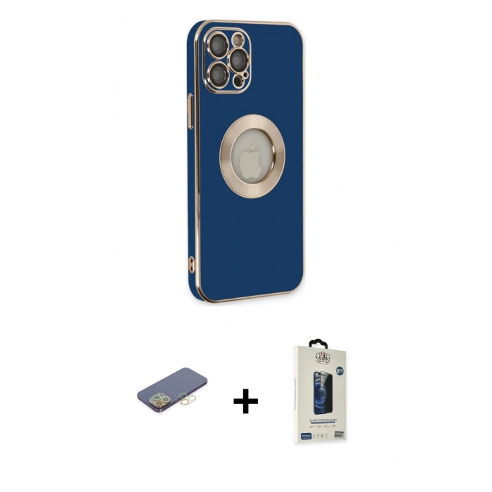 MARSİLYAN™- iPhone 12 Pro Max Kılıf İz Form Serisi - Siyah Bilvis Hayalet Cam Ekran Koruyucu + Renkli Kamera Lens Koruma Cam - SI