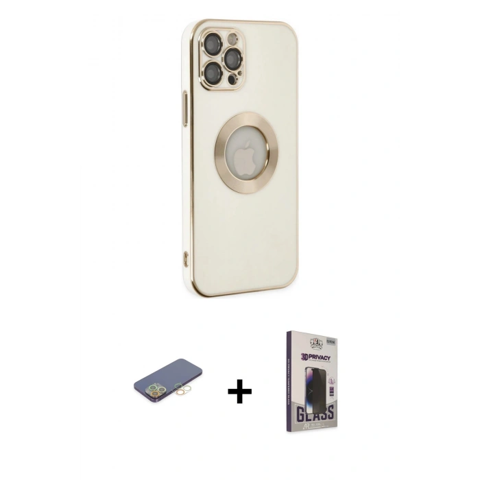 MARSİLYAN™- iPhone 12 Pro Max Kılıf İz Form Serisi - Siyah Bilvis Hayalet Cam Ekran Koruyucu + Renkli Kamera Lens Koruma Cam - SI