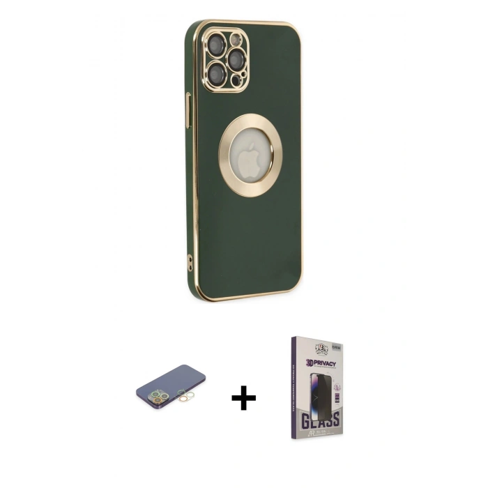 MARSİLYAN™- iPhone 12 Pro Max Kılıf İz Form Serisi - Siyah Bilvis Hayalet Cam Ekran Koruyucu + Renkli Kamera Lens Koruma Cam - SI