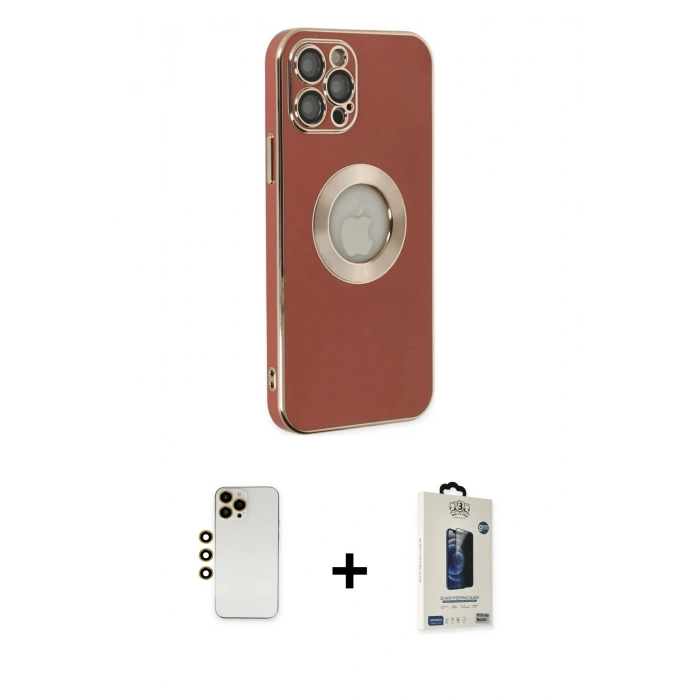MARSİLYAN™- iPhone 12 Pro Max Kılıf İz Form Serisi - Siyah Bilvis Hayalet Cam Ekran Koruyucu + Shine Kamera Lens - GD