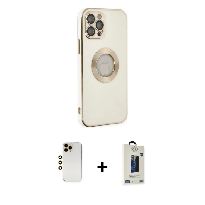 MARSİLYAN™- iPhone 12 Pro Max Kılıf İz Form Serisi - Siyah Bilvis Hayalet Cam Ekran Koruyucu + Shine Kamera Lens - GD