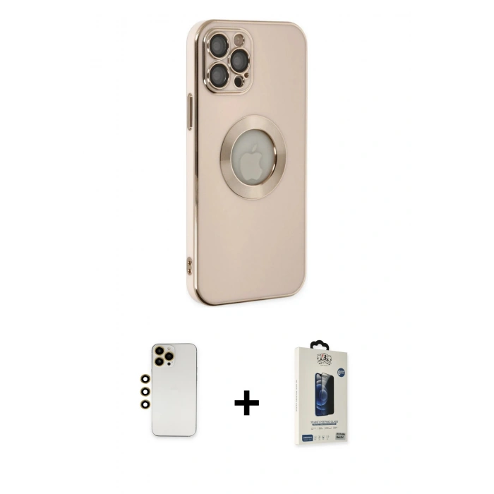 MARSİLYAN™- iPhone 12 Pro Max Kılıf İz Form Serisi - Siyah Bilvis Hayalet Cam Ekran Koruyucu + Shine Kamera Lens - GD