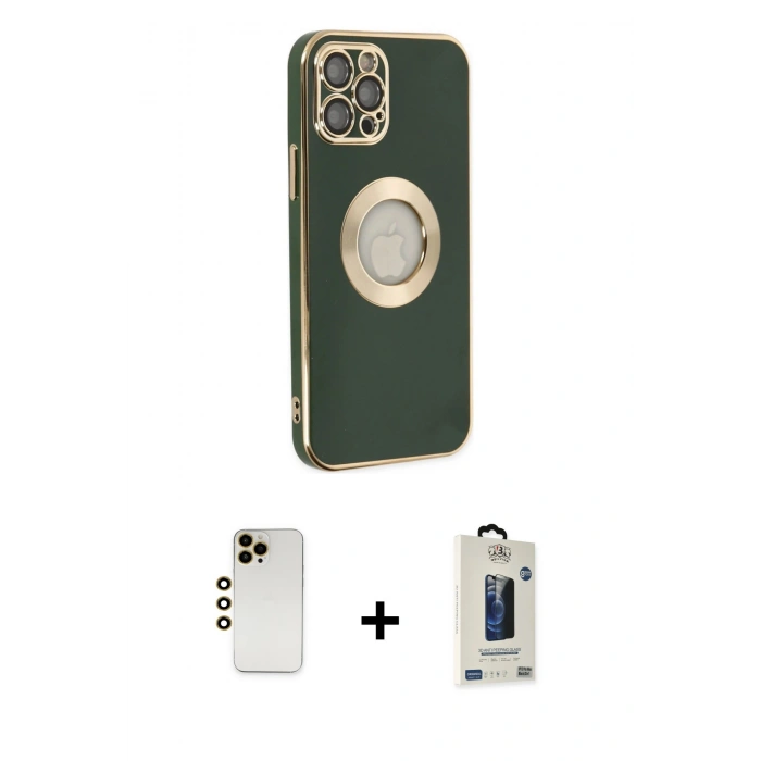 MARSİLYAN™- iPhone 12 Pro Max Kılıf İz Form Serisi - Siyah Bilvis Hayalet Cam Ekran Koruyucu + Shine Kamera Lens - GD