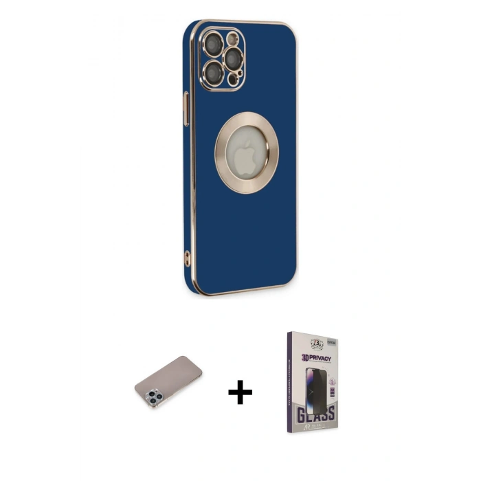 MARSİLYAN™- iPhone 12 Pro Max Kılıf İz Form Serisi - Siyah Bilvis Hayalet Cam Ekran Koruyucu + Shine Kamera Lens Koruma Cam - SABE
