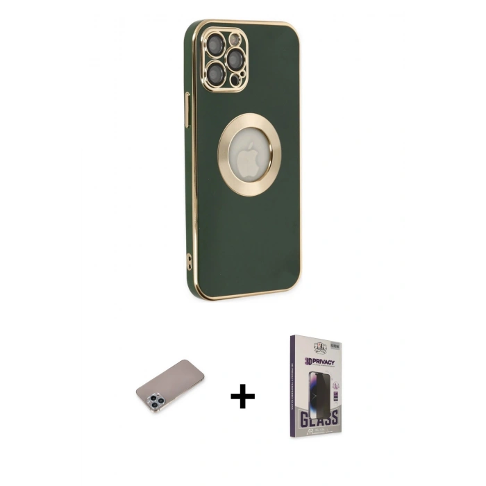 MARSİLYAN™- iPhone 12 Pro Max Kılıf İz Form Serisi - Siyah Bilvis Hayalet Cam Ekran Koruyucu + Shine Kamera Lens Koruma Cam - SABE
