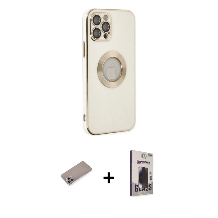 MARSİLYAN™- iPhone 12 Pro Max Kılıf İz Form Serisi - Siyah Bilvis Hayalet Cam Ekran Koruyucu + Shine Kamera Lens Koruma Cam - SABE