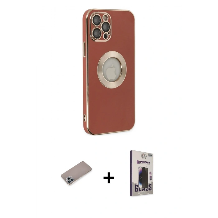 MARSİLYAN™- iPhone 12 Pro Max Kılıf İz Form Serisi - Siyah Bilvis Hayalet Cam Ekran Koruyucu + Shine Kamera Lens Koruma Cam - SABE