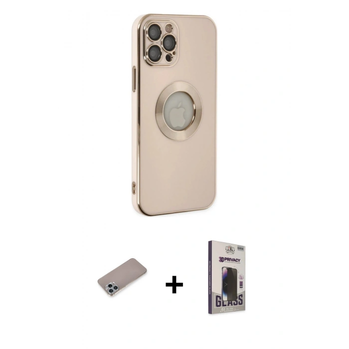MARSİLYAN™- iPhone 12 Pro Max Kılıf İz Form Serisi - Siyah Bilvis Hayalet Cam Ekran Koruyucu + Shine Kamera Lens Koruma Cam - SABE