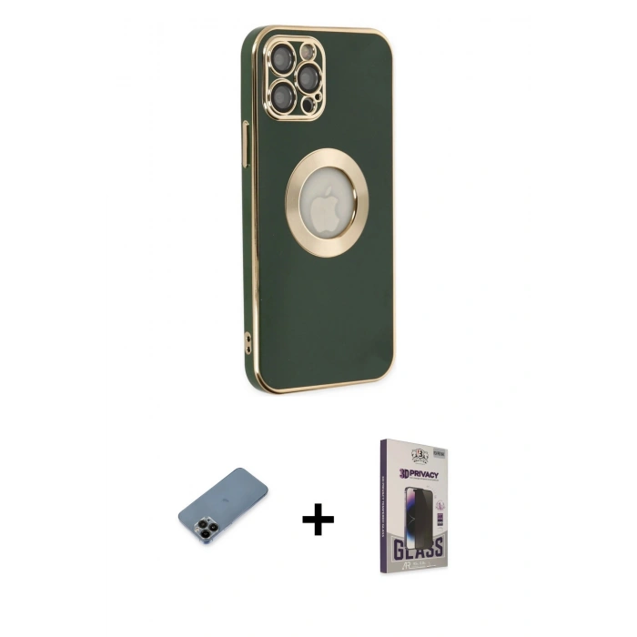 MARSİLYAN™- iPhone 12 Pro Max Kılıf İz Form Serisi - Siyah Bilvis Hayalet Cam Ekran Koruyucu + Shine Kamera Lens Koruma Cam - SH