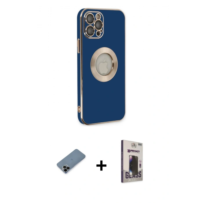 MARSİLYAN™- iPhone 12 Pro Max Kılıf İz Form Serisi - Siyah Bilvis Hayalet Cam Ekran Koruyucu + Shine Kamera Lens Koruma Cam - SH