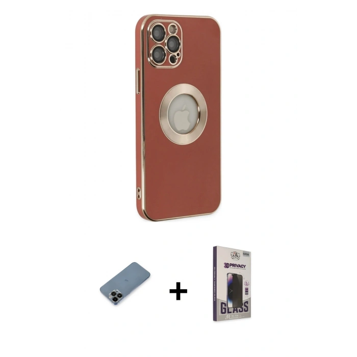 MARSİLYAN™- iPhone 12 Pro Max Kılıf İz Form Serisi - Siyah Bilvis Hayalet Cam Ekran Koruyucu + Shine Kamera Lens Koruma Cam - SH